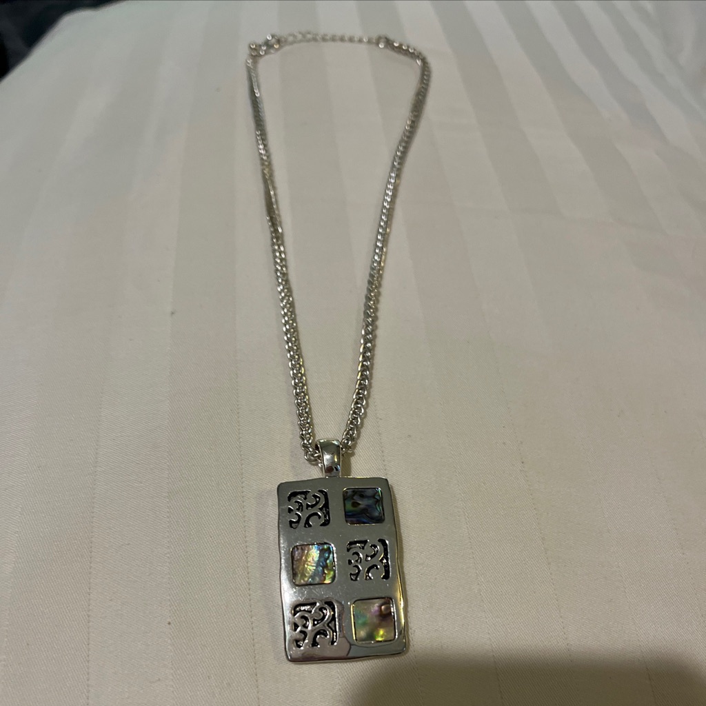 Silver Tone Abalone Pendant With Silver Tone Chain